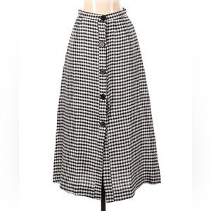 Reformation Black and White Linen Gingham Midi Skirt